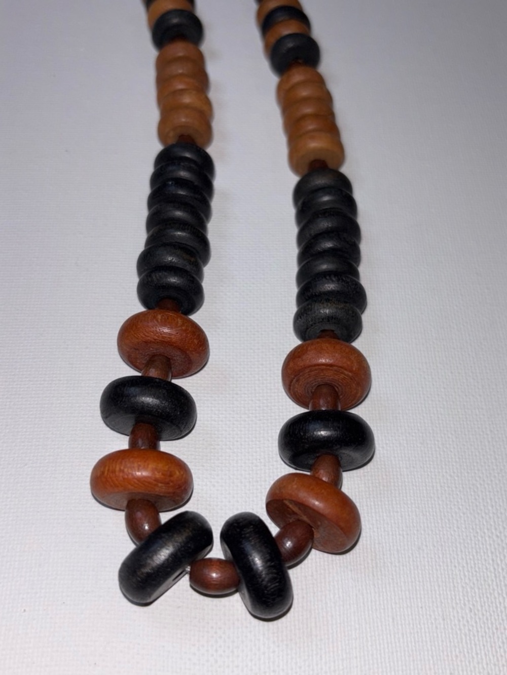 Vintage Wooden Bead Necklace - Black & Brown -1970’s Boho hippy style